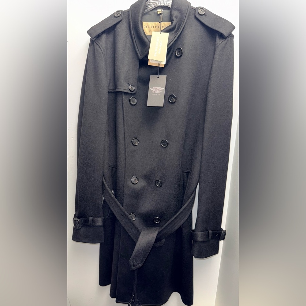 NWT Burberry Long Black Cashmere Kensington Lined Trench Coat US 46 EU 56